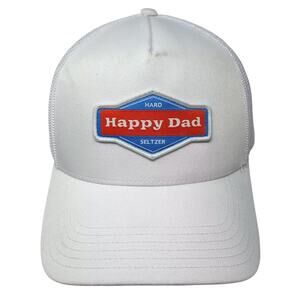 Happy Dad Trucker Hat White Blue OS Snapback Hard Seltzer Patch Mesh Adjustable
